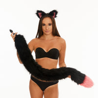 Tail butt plug black with bright pink tip 40"