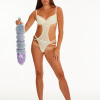 Ribbon tail butt plug light blue with purple tip 19"