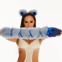 Ribbon tail butt plug light blue with blue tip 25"