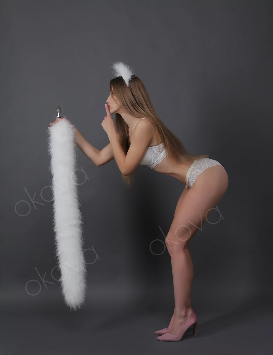 Cat tail butt plug white and Cat ears white 40"