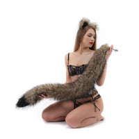 Wolf tail butt plug brown with black tip and wolf ears brown with black tip 40"