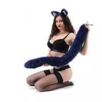 Tail butt plug blue and Cat ears blue 40"