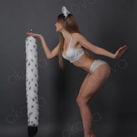 Cat tail butt plug white with black tip and black dot and cat ears white with black tip and white dot 40"