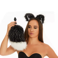Bunny Tail Butt Plugs black with white tip 10"