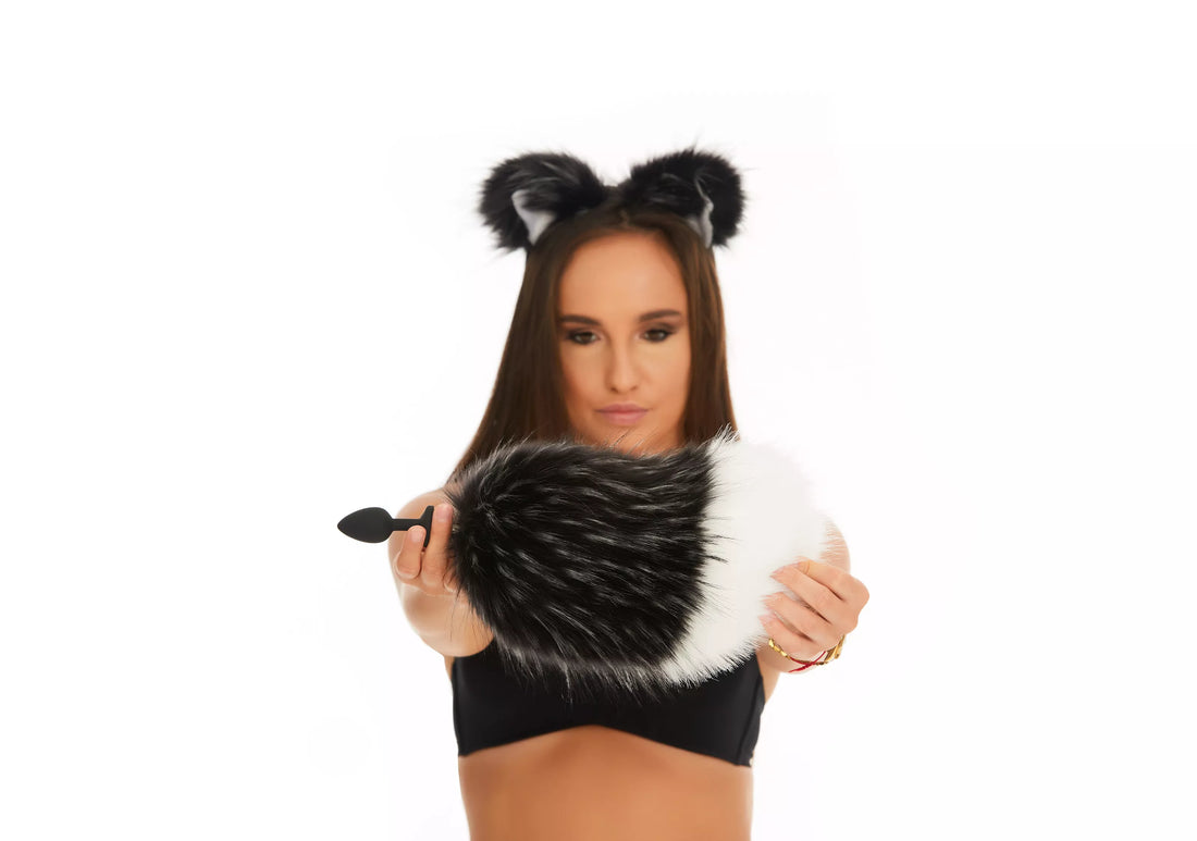 Bunny Tail Butt Plugs black with white tip 10"