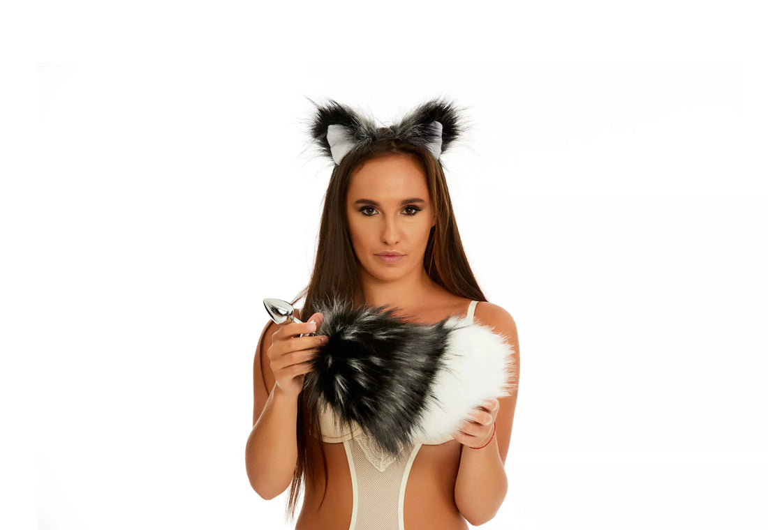 Bunny Tail Butt Plugs black with white tip 10"