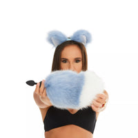 Bunny Tail Butt Plugs blue with white tip 10"