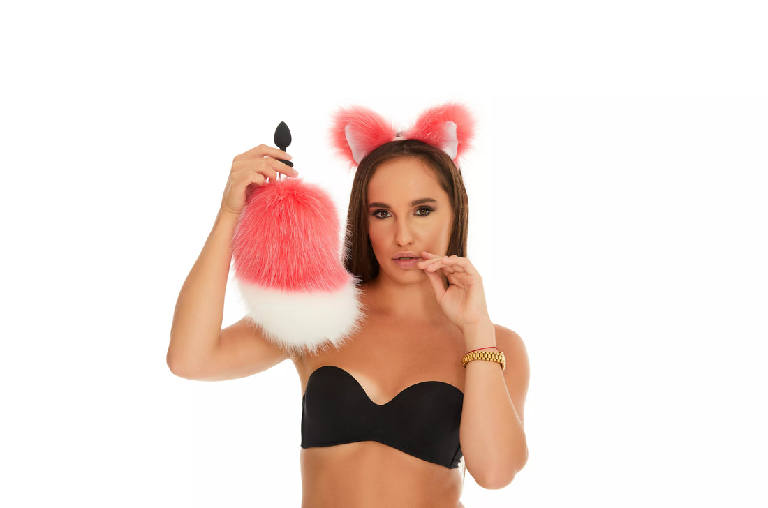 Bunny Tail Butt Plugs pink with white tip 10"