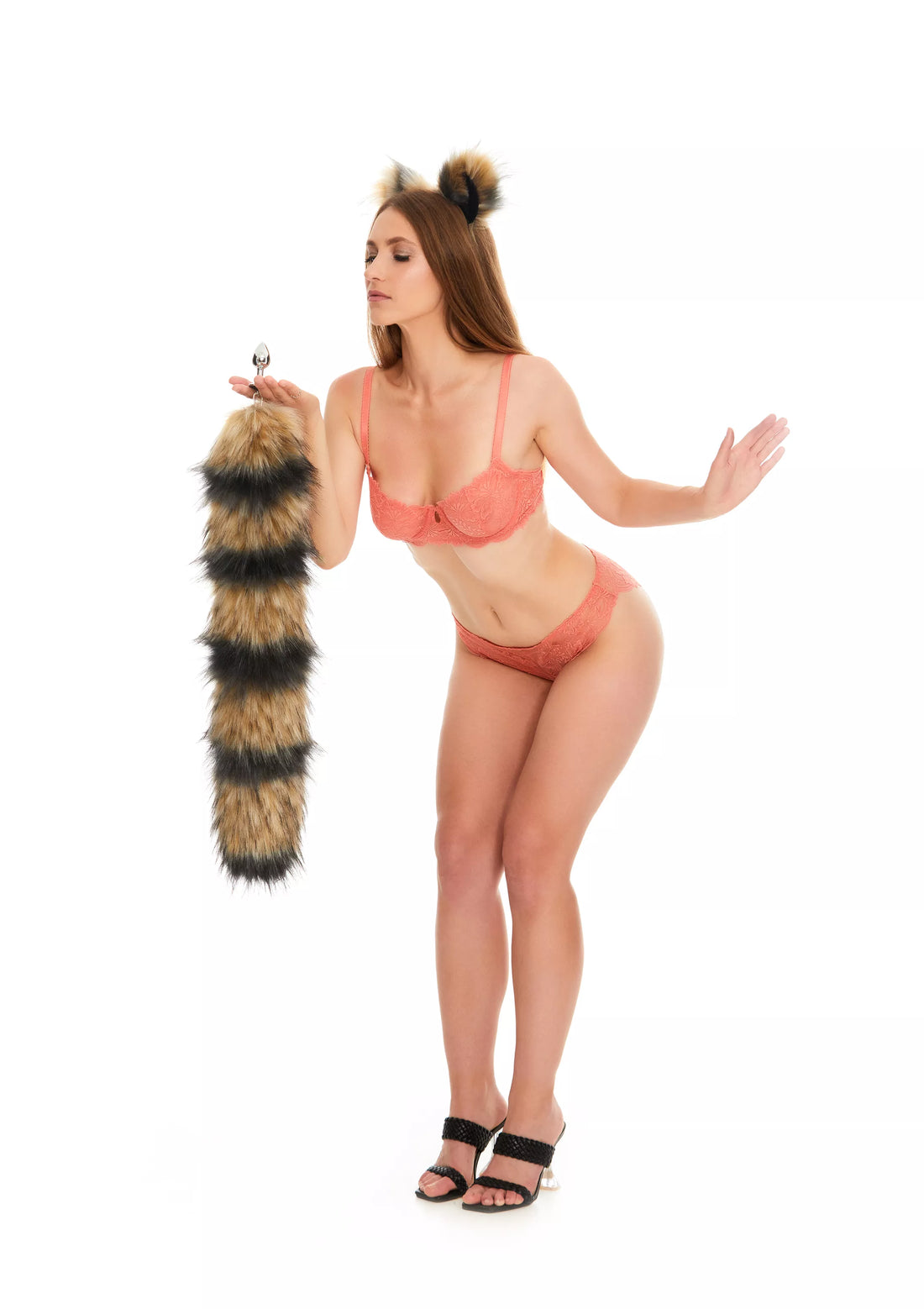 Raccoon Tail Butt Plugs brown with black stripes 25"