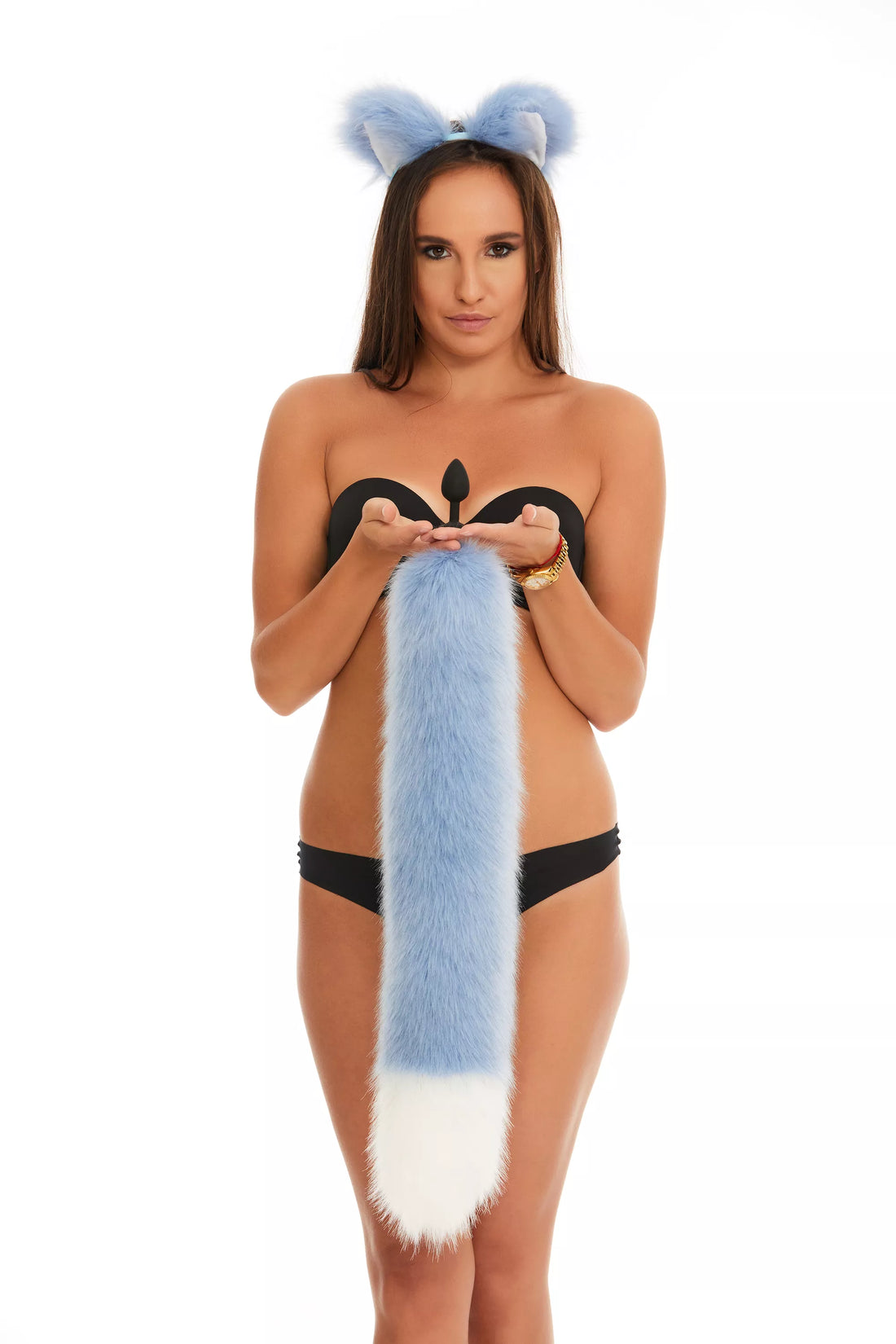 Tail Butt Plug blue with white tip 25"
