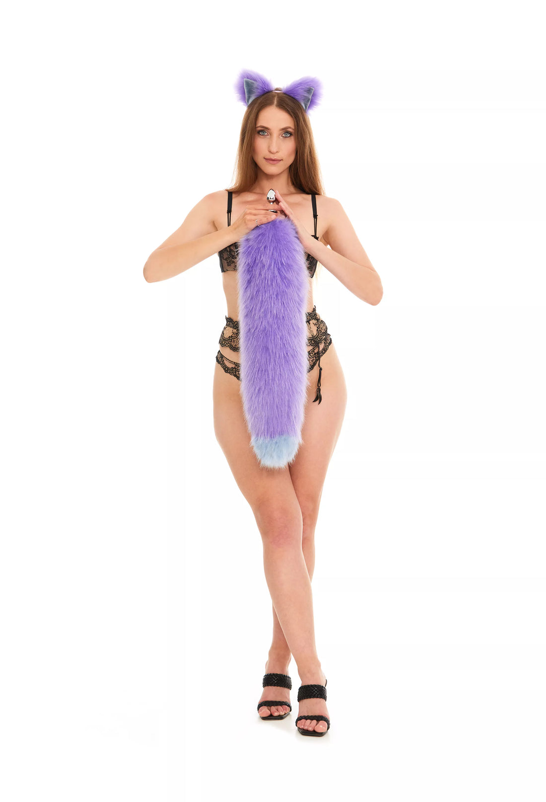Fluffy Tail Butt Plugs lilac with grey tip 25"