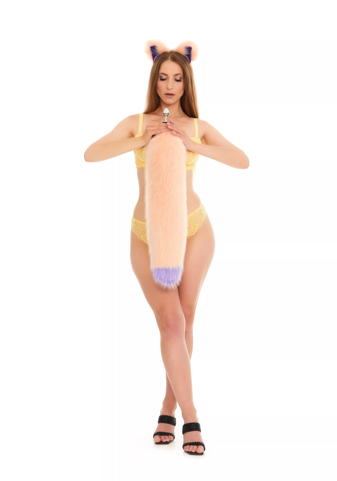 Fluffy Tail Butt Plugs peach with lilac tip 25"