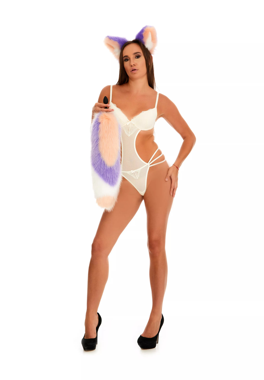 Multicolor Tail Butt Plugs peach lilac white 19"