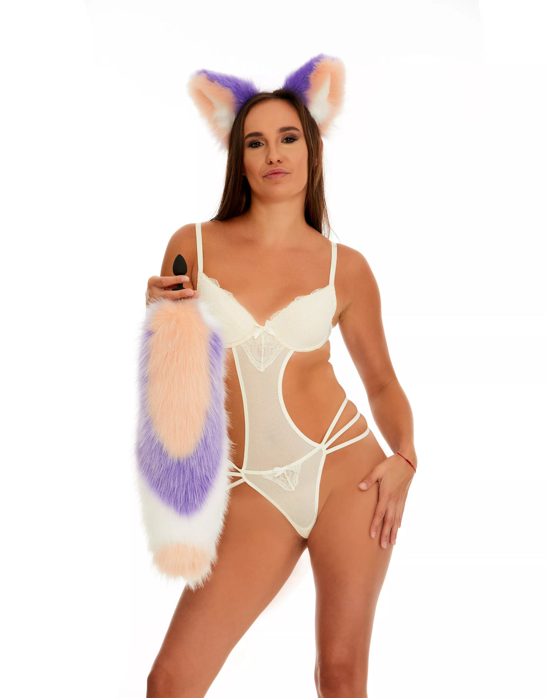 Multicolor Tail Butt Plugs peach lilac white 19"