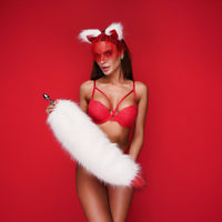 White fluffy tail plug with Red tip 29" - OKOVA
