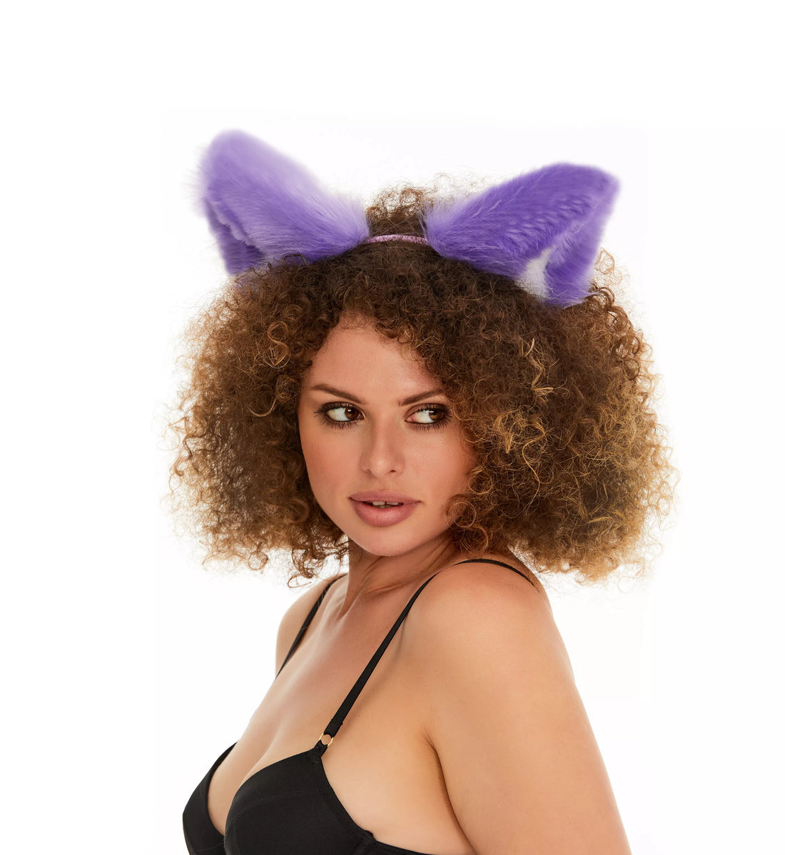 Fluffy kitsune ears purple with white tip