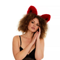 Fluffy kitsune ears deep red with black tip