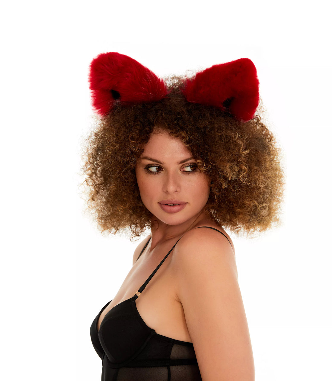 Fluffy kitsune ears deep red with black tip