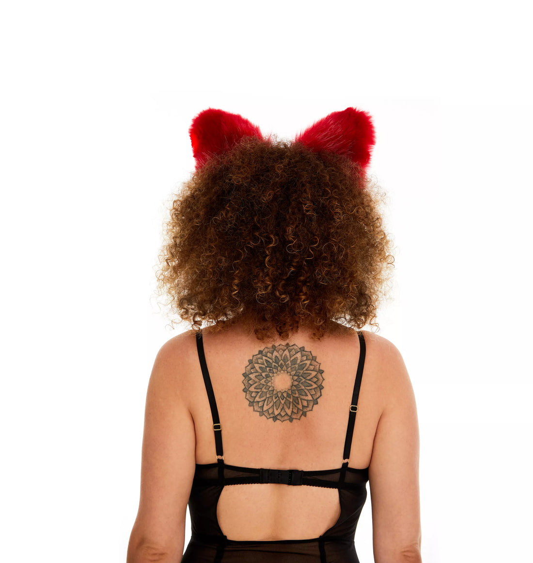 Fluffy kitsune ears deep red with black tip