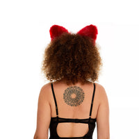Fluffy kitsune ears deep red with black tip