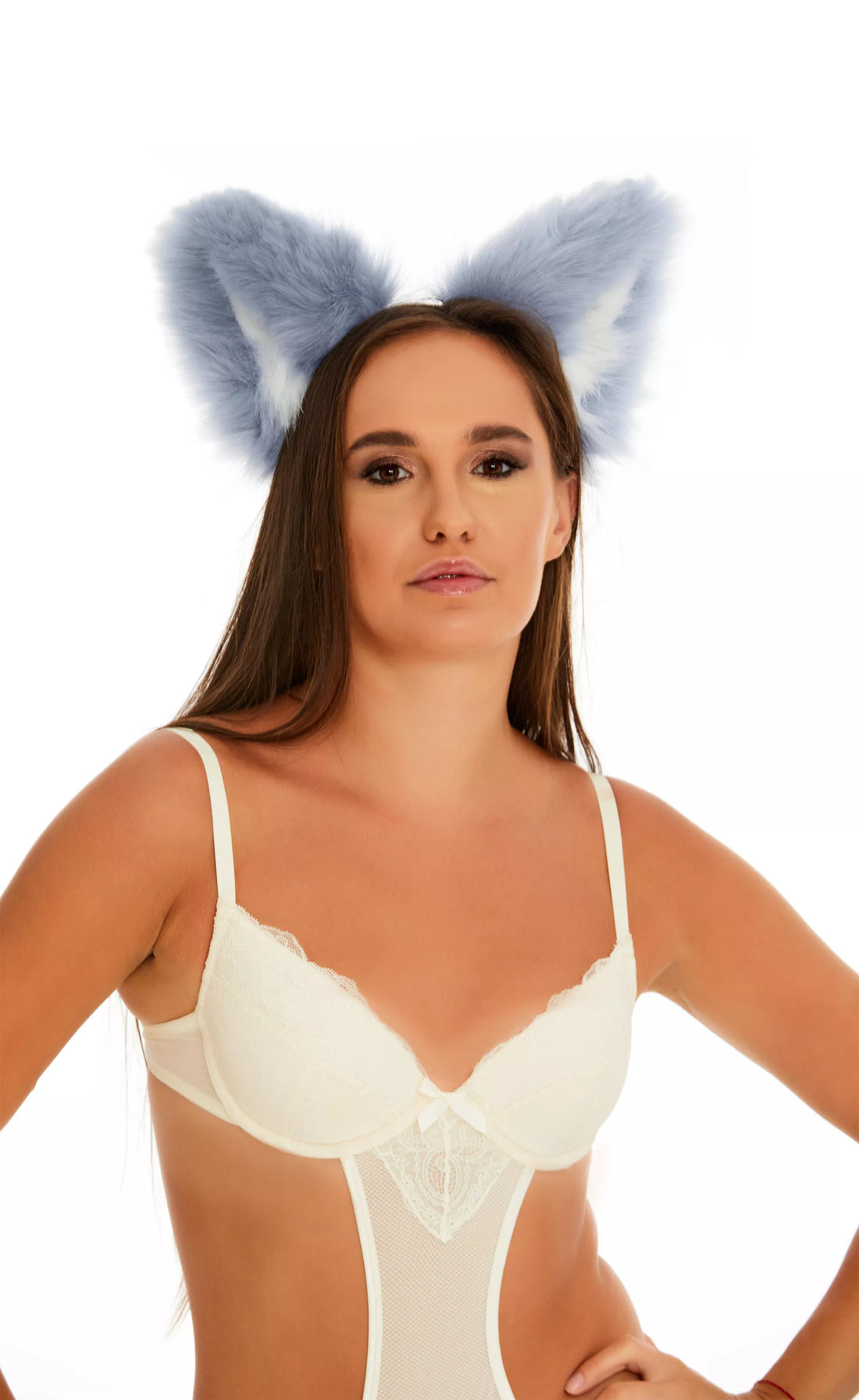 Fluffy kitsune ears light blue with white tip