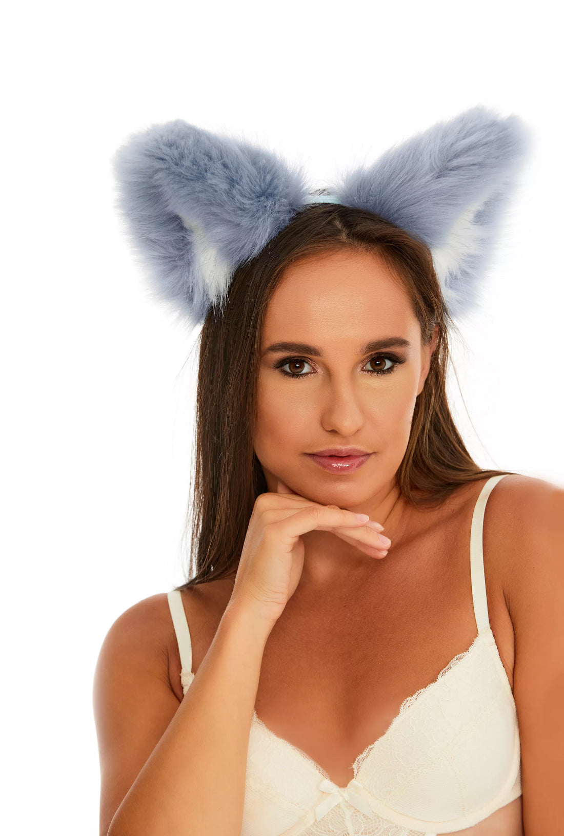 Fluffy kitsune ears light blue with white tip
