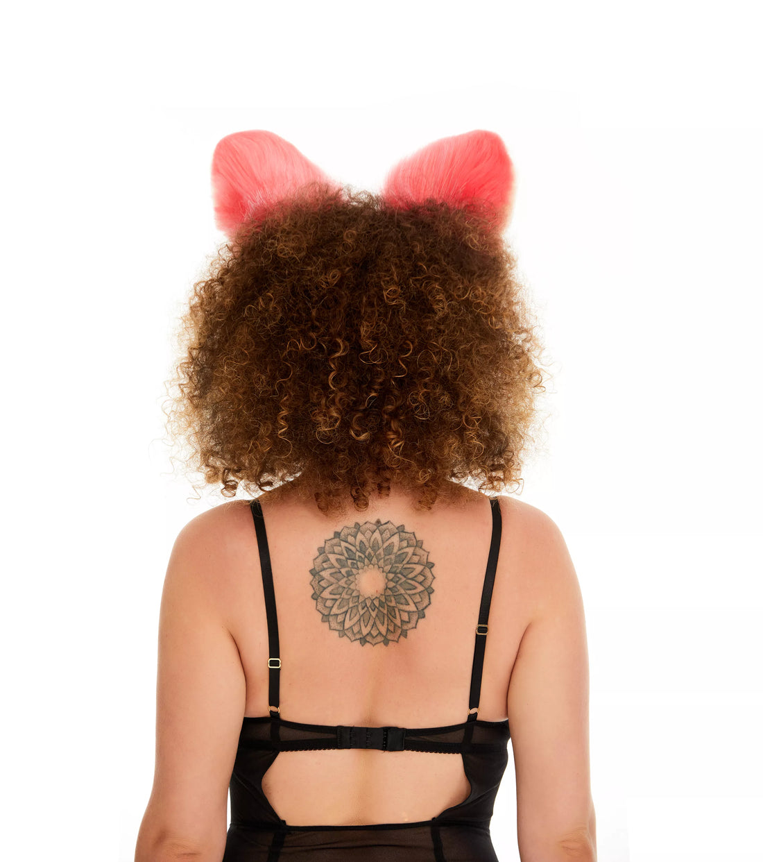 Fluffy kitsune ears bright pink with peach white tip