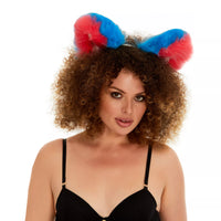 Fluffy kitsune ears bright blue with bright pink white tip