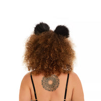 Cat ears black with deep red tip and deep red ribbons