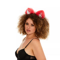 Cat ears bright pink with white tip and white ribbons