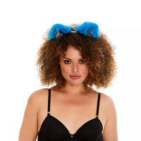 Cat ears bright blue with white tip and white ribbons