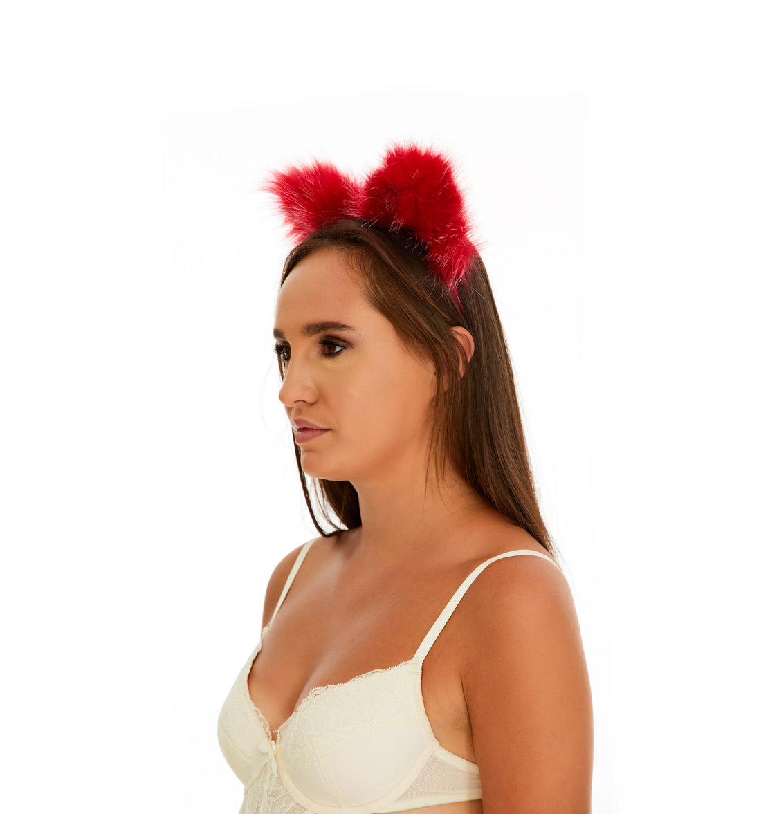 Cat ears deep red with black tip and black ribbons