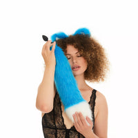 Tail butt plug blue with white tip 19"