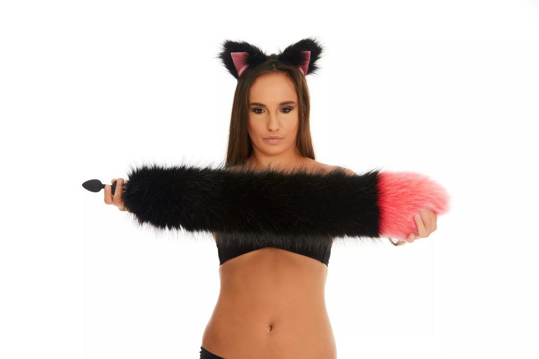 Tail Butt Plug black with pink tip 25"