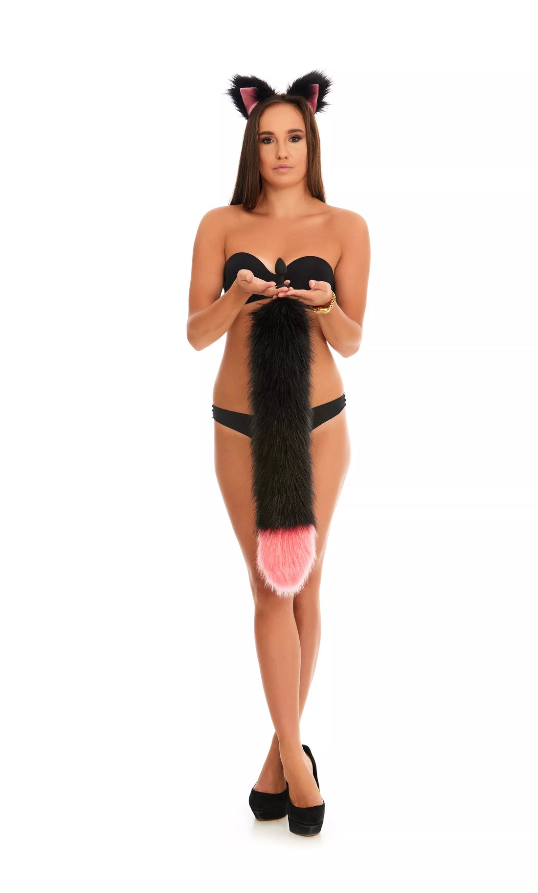 Tail Butt Plug black with pink tip 25"