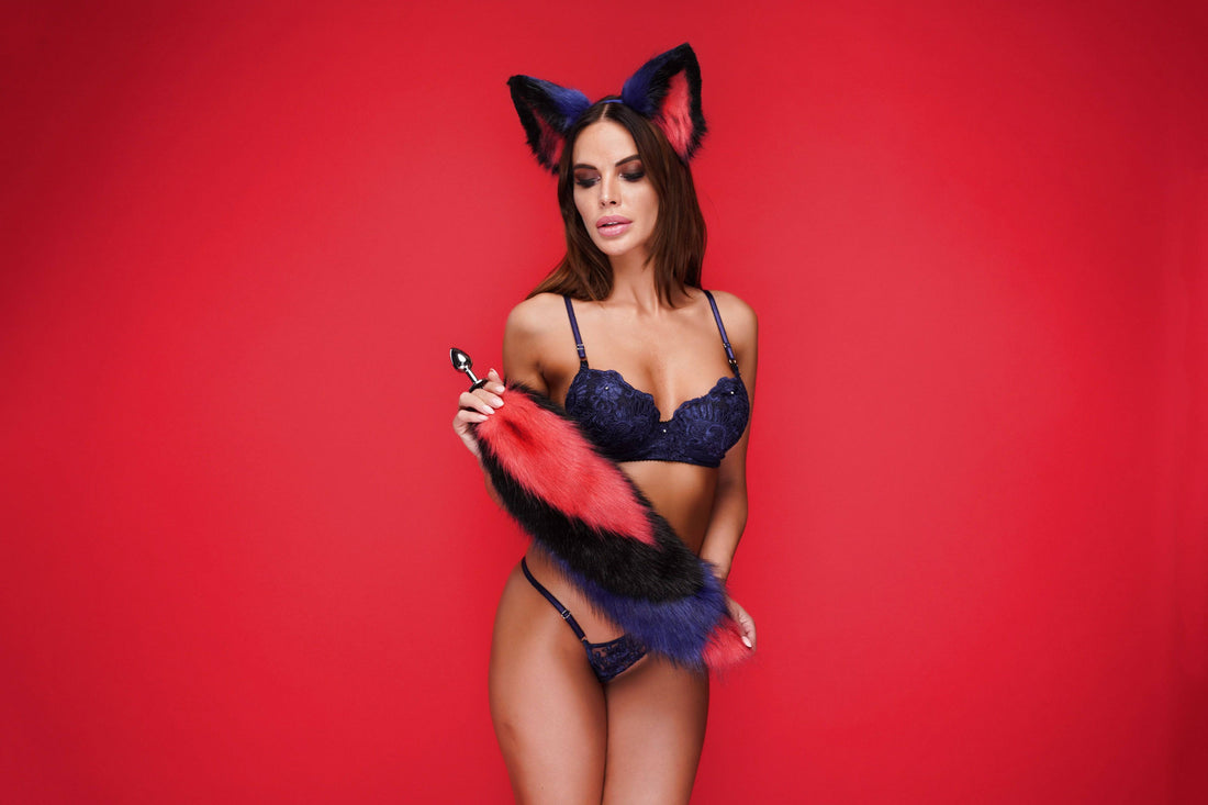 Tail butt plug multicolor red black blue black 19" - OKOVA