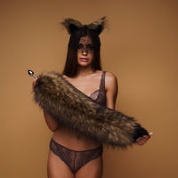 Brown fluffy tail plug with black tip 29" - OKOVA