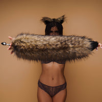 Brown fluffy tail plug with black tip 29" - OKOVA