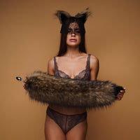 Brown fluffy tail plug with black tip 29" - OKOVA