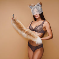 Orange fluffy tail plug with white tip 29" - OKOVA