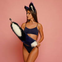 Tail butt plug multicolor black white black blue 29" - OKOVA