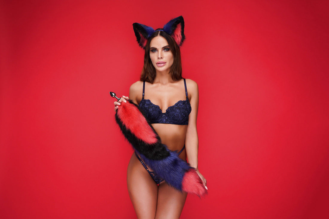 Tail butt plug multicolor red black blue 29" - OKOVA