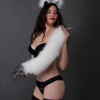 Tail butt plug white with grey tip 29" - OKOVA