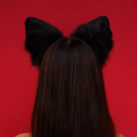 Fluffy cat ears black with red tip - OKOVA