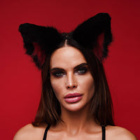 Fluffy cat ears black with red tip - OKOVA