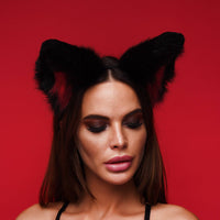 Fluffy cat ears black with red tip - OKOVA