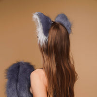 Fluffy cat ears gray with white tip - OKOVA