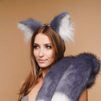 Fluffy cat ears gray with white tip - OKOVA