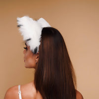 Fluffy cat ears white with black tip and black dot - OKOVA