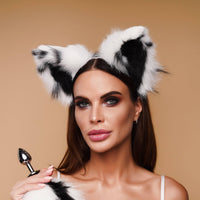 Fluffy cat ears white with black tip and black dot - OKOVA